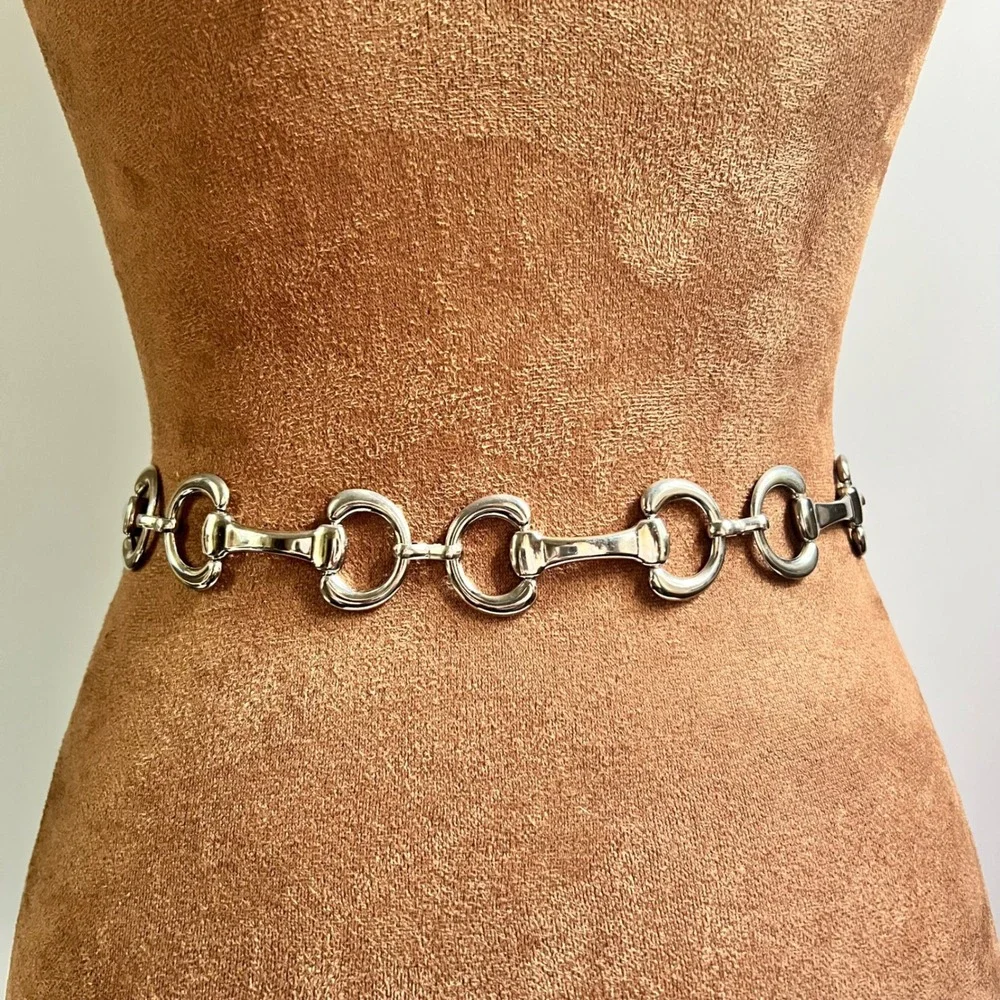 Silver Snaffle Bit Horse Equestrian Chain Belt Adjustable 26-50 Inch Old Money